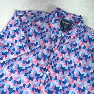 BONOBOS  Short Sleeve Button Up Shirt mens XXL Long Pink Blue Geometric Print